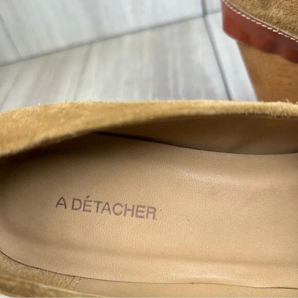 A Detacher Taupe Suede Leather Block Heel Pumps Heeled Shoes Womens Size 8 - Picture 6 of 10